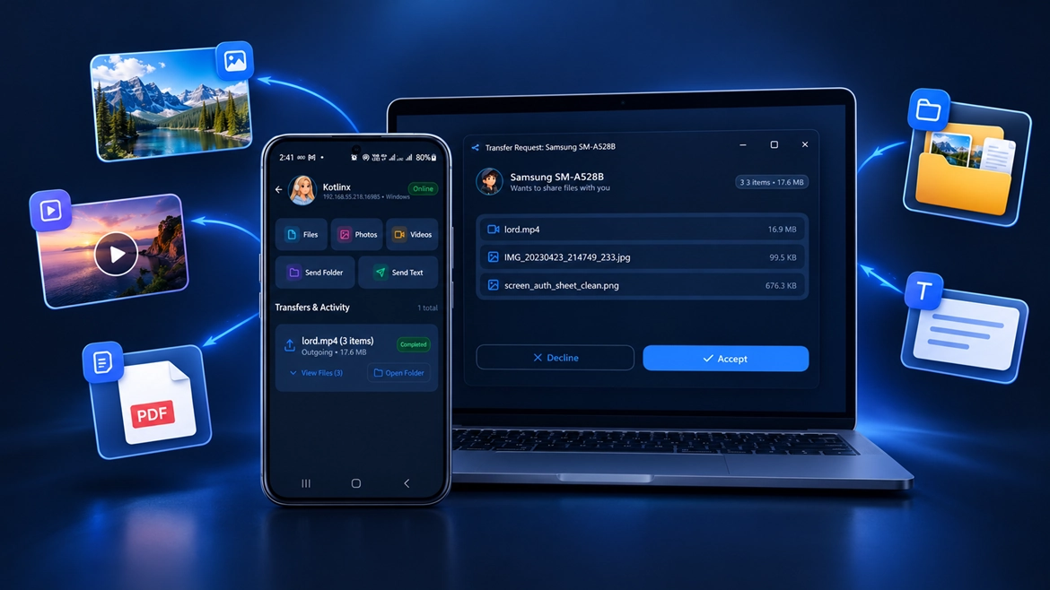JetShare File Transfer Ecosystem Showcase (Dark)